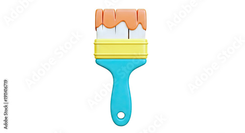 Cartoon Paint Brush with Orange Paint