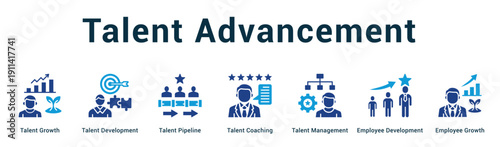 Talent Advancement  Modern and clean web banner illustration vector featuring thematic icons