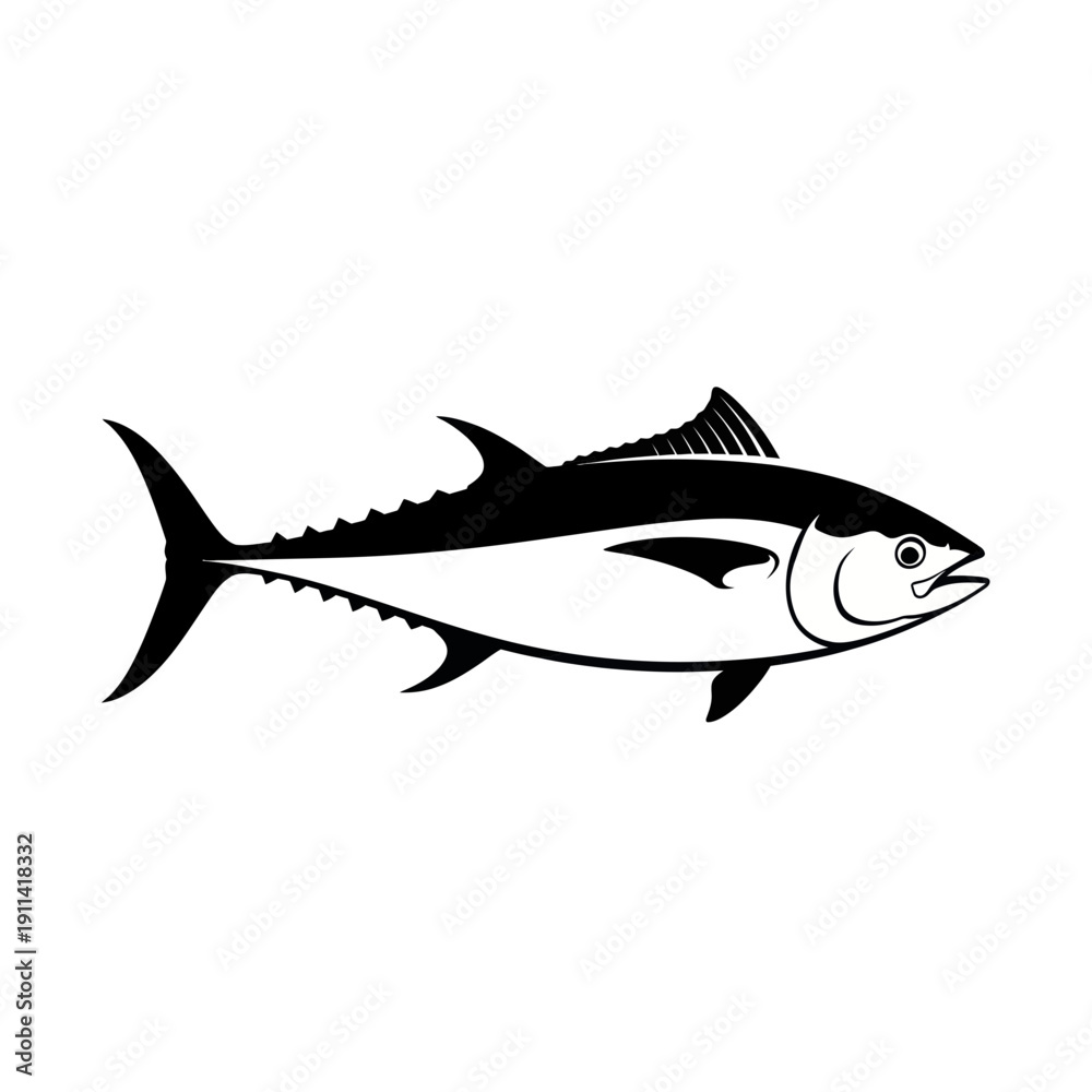 Obraz premium Black and White Tuna Fish Silhouette Icon