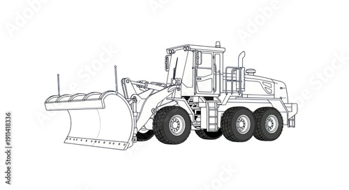 Heavy Duty Snow Plow Truck - Line Art Illustration