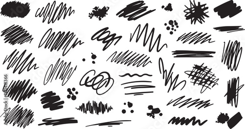 Hand drawn scribbles in abstract chaotic style with black ink on white background for graphic design