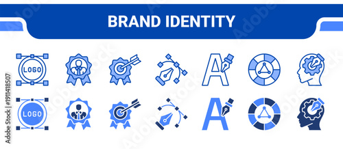 Brand Identity Icon Collection,  featuring Logo design, Brand identity, Branding, Graphic design, Typography, Color theory, Design principles.