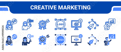 Creative Marketing Icon Collection,  featuring Digital marketing, SEO, Branding, Logo design, Visual communication, Graphic design, Content strategy.