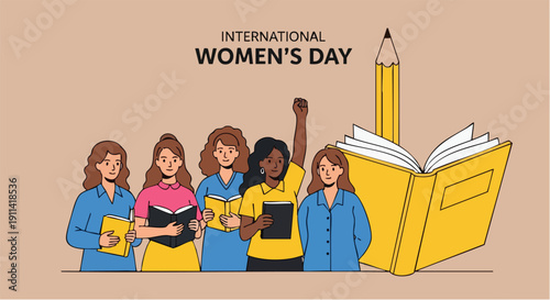 International Womens Day Celebration Diverse Group Reading Books.