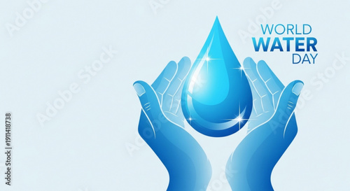 Hands cradling a water droplet on world water day symbolizing conservation and sustainability efforts globally