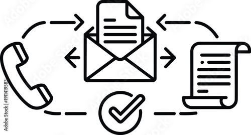 Unified Business Communication and Document Management Workflow Vector Illustration