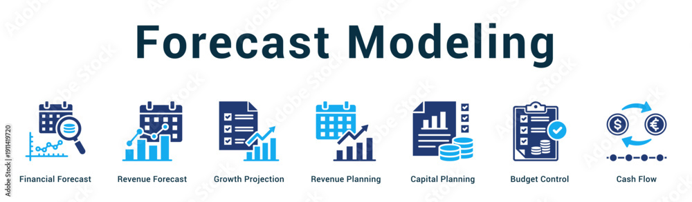 Fototapeta premium Forecast Modeling Modern and clean web banner illustration vector featuring thematic icons