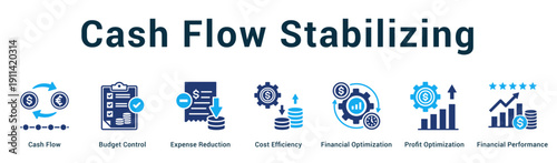 Cash Flow Stabilizing  Modern and clean web banner illustration vector featuring thematic icons