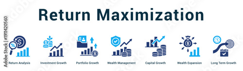 Return Maximization  Modern and clean web banner illustration vector featuring thematic icons