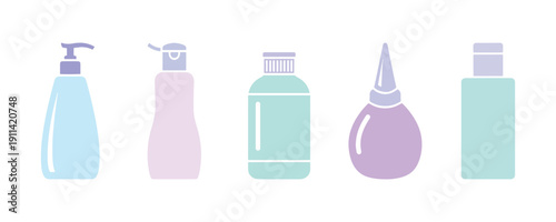 This trendy flat style set of colorful shampoo bottle icons is great for your website design, logo, app, or UI. Vector illustration.