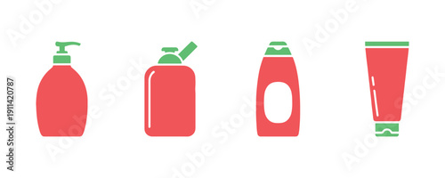 A set of colorful shampoo bottle icons in a trendy flat style, perfect for your website design, logo, app, or UI. Vector illustration.