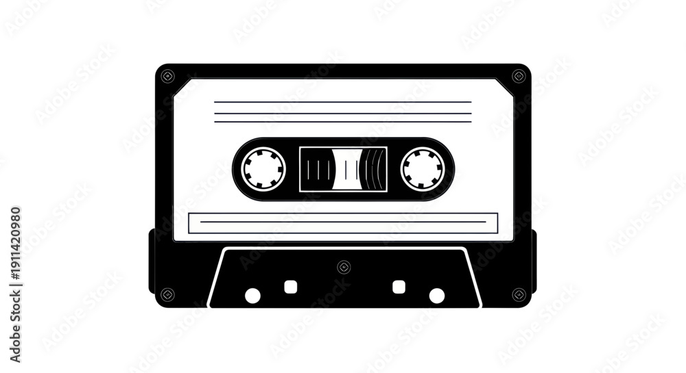 Fototapeta premium Retro audio cassette tape icon, vintage music storage, nostalgia symbol