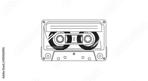 Retro cassette tape illustration on white background, vintage audio storage