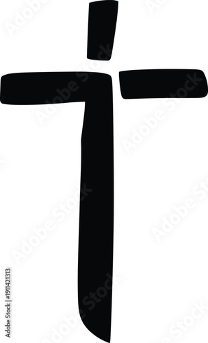 Stylized black Orthodox cross, modern abstract Christian religious symbol, bold flat vector illustration, CAD drawing design, isolated icon for faith artwork