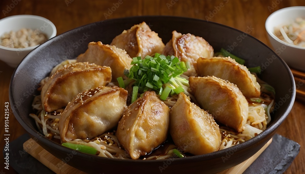 Fototapeta premium gyoza dumpling noodle bowl with cabbage