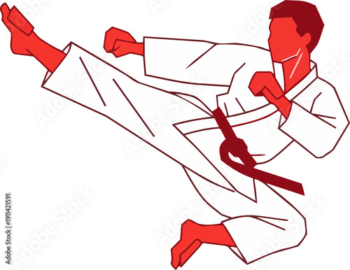Dynamic Illustration of Martial Artist in Mid-Kick, Showcasing Technique and Focus