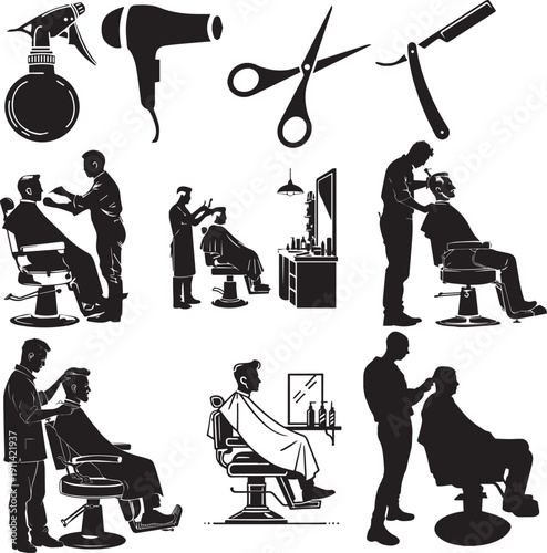 Vector illustration set of black silhouettes featuring business people, fashion women shopping, men walking, and children playing in a diverse shadow art collection.