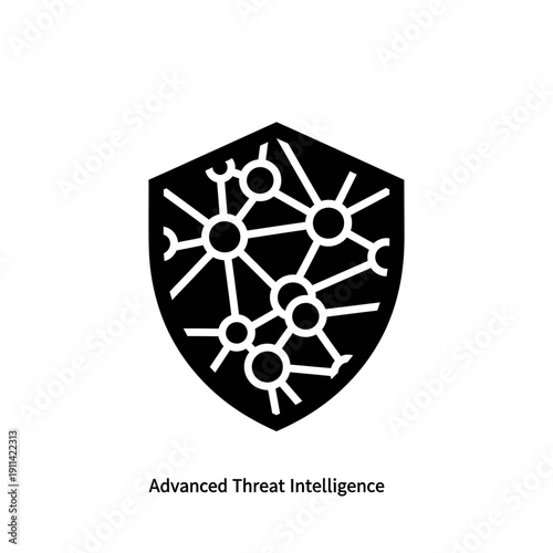 Black shield with network nodes symbolizing cybersecurity and threat intelligence.