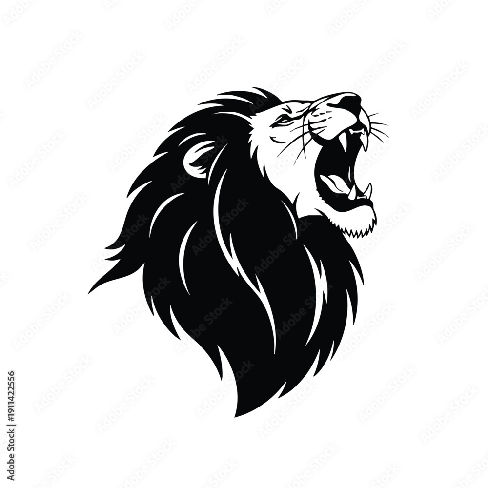 Fototapeta premium Roaring Lion Head Black and White Graphic.