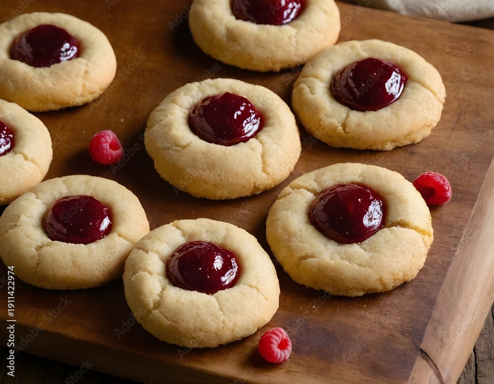 custom made wallpaper toronto digitalbatch of raspberry thumbprint cookies on a wooden board