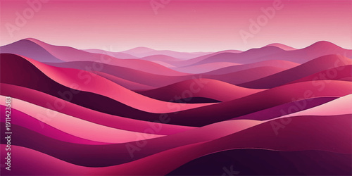 Abstract pink and purple background with waves featuring a vector landscape design of curves and mountain patterns on an artistic silk texture backdrop