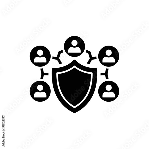 Shield icon protecting multiple user profiles with secure connections.
