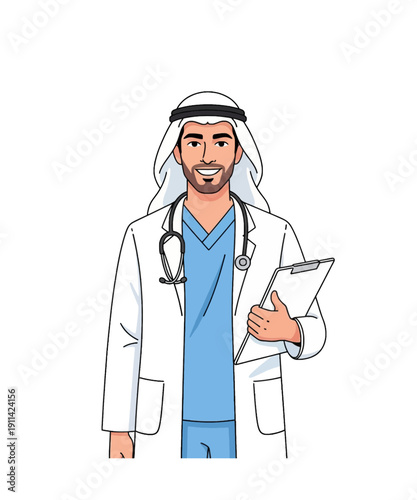 Smiling male doctor in white coat holding clipboard confident professional healthcare worker medical