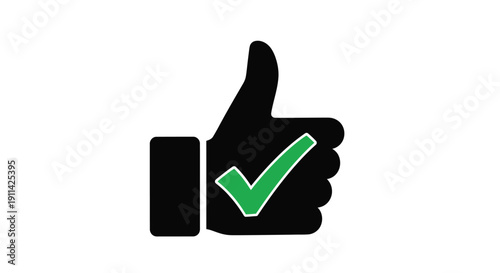 A black thumbs up hand with a checkmark simple silhouette