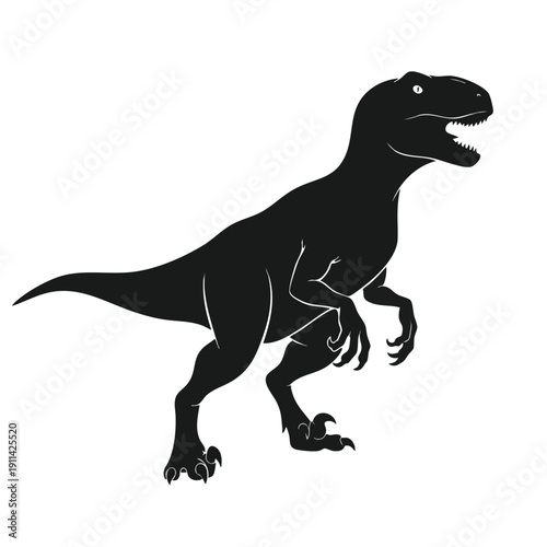 Silhouette of a fierce dinosaur roaring with its mouth open.