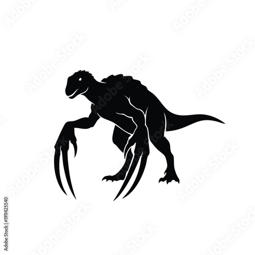 Silhouette of a fearsome dinosaur with sharp claws.