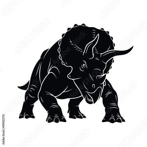Silhouette of a fierce Triceratops dinosaur in a powerful stance.