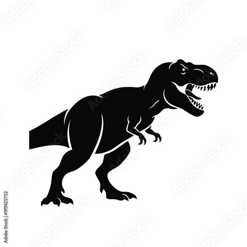 Silhouette of a fierce Tyrannosaurus Rex dinosaur roaring.