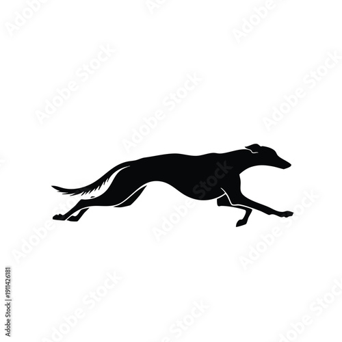 Silhouette of a Greyhound dog running at full speed.