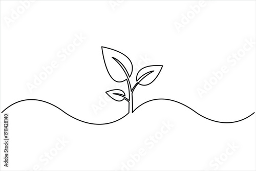 Plant growing continuous one line art drawing of tree plant outline vector illustration