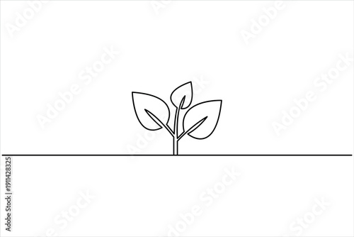 Plant growing continuous one line art drawing of tree plant outline vector illustration