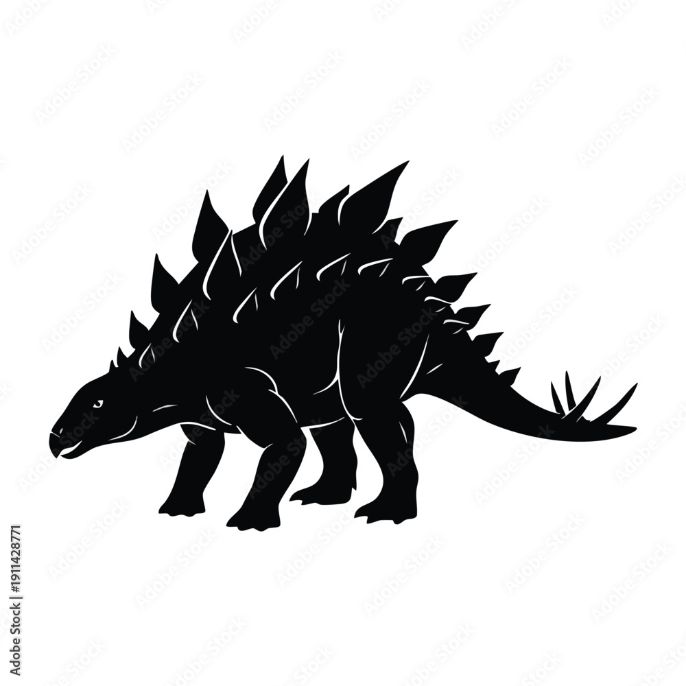 Fototapeta premium Silhouette of a Stegosaurus dinosaur walking.