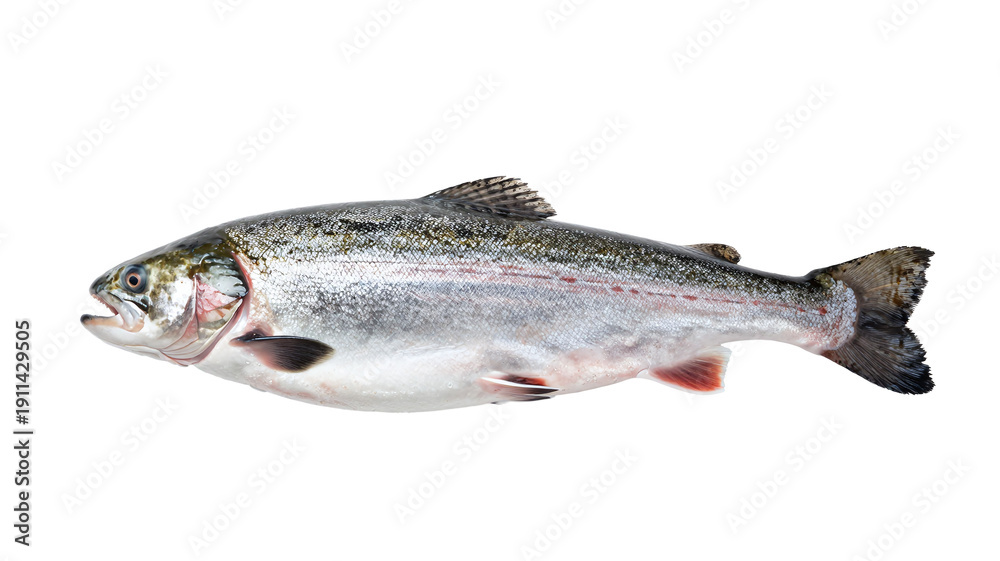 Fototapeta premium Fresh rainbow trout isolated on white background, showcasing vibrant colors and natural beauty for culinary use
