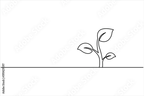 Plant growing continuous one line art drawing of tree plant outline vector illustration