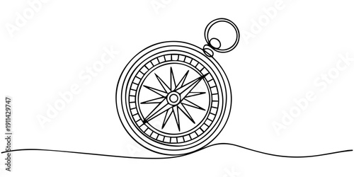 One continuous line drawing of traveler compass. Old navigate and adventure symbol in simple linear style. Business strategy and adventure concept in editable stroke. Doodle vector illustration