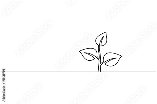 Plant growing continuous one line art drawing of tree plant outline vector illustration