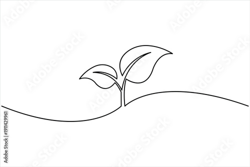 Plant growing continuous one line art drawing of tree plant outline vector illustration