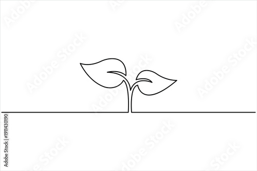 Plant growing continuous one line art drawing of tree plant outline vector illustration