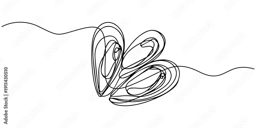 Obraz premium Hand drawn oysters in one line art style. Seafood restaurant icon, continuous line drawing of fresh oysters. Vector illustration