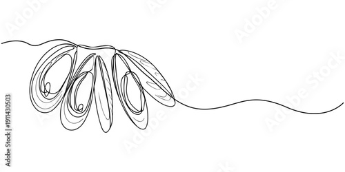 Hand drawn oysters in one line art style. Seafood restaurant icon, continuous line drawing of fresh oysters. Vector illustration