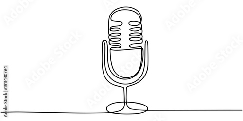 A clean and minimalistic continuous one line drawing of a microphone, vector illustration