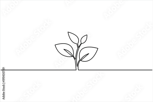 Plant growing continuous one line art drawing of tree plant outline vector illustration