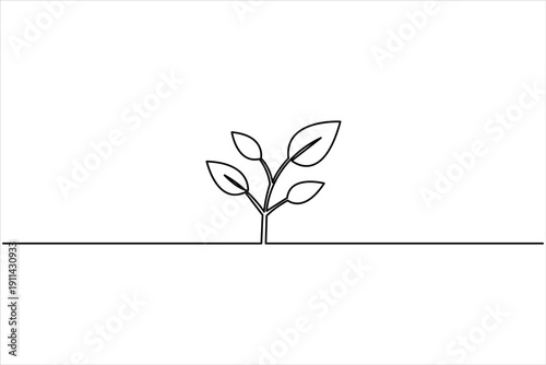 Plant growing continuous one line art drawing of tree plant outline vector illustration
