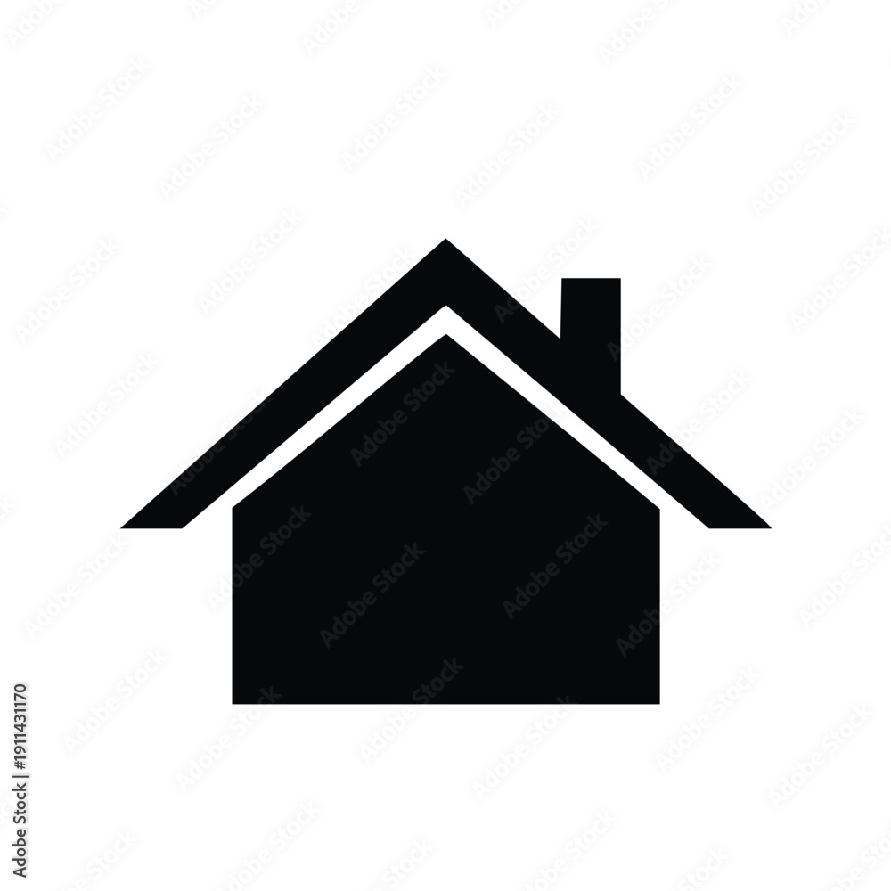 Fototapeta premium Simple Black House Icon with Chimney and Roof.