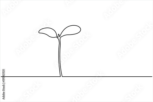Plant growing continuous one line art drawing of tree plant outline vector illustration