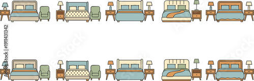 Bedroom Furniture and Interior Setup Collection Flat Vector Set Isolated on White Background